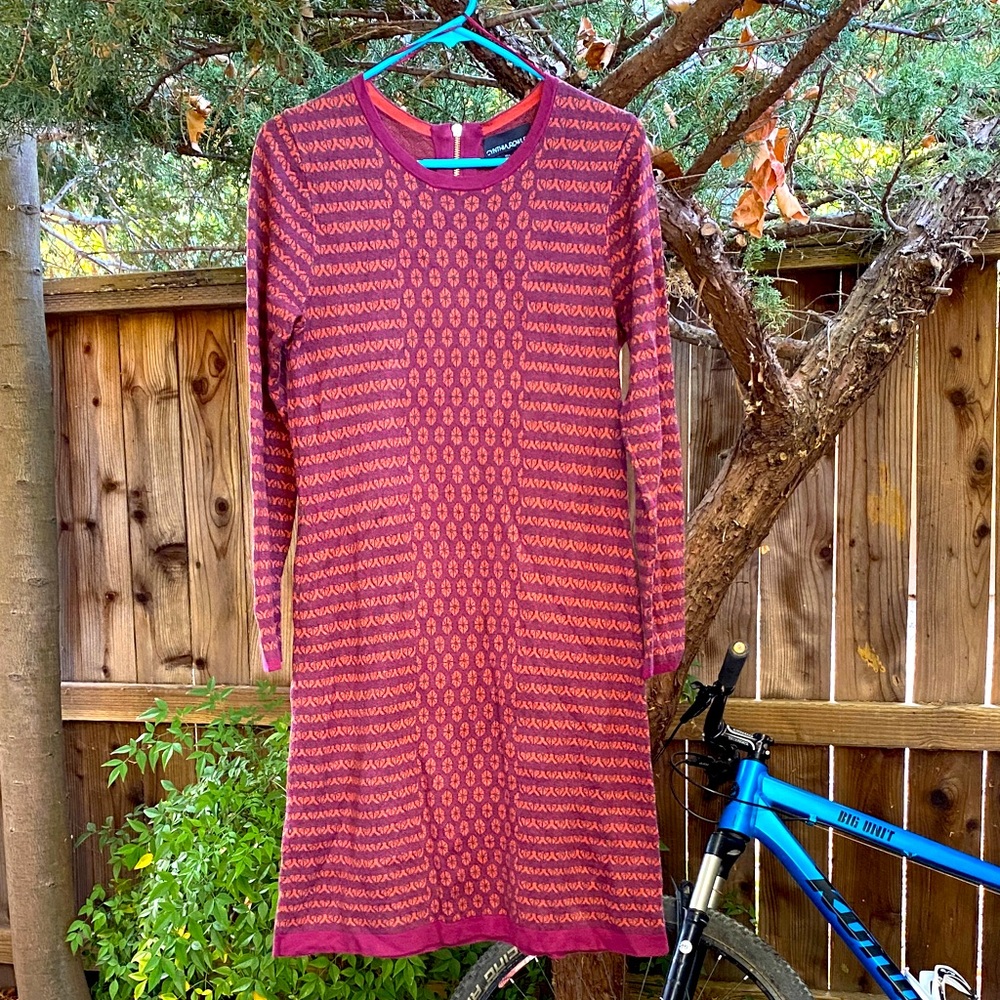 🧡 Cynthia Rowley Dress L knit cotton & rayon orange & burgundy
